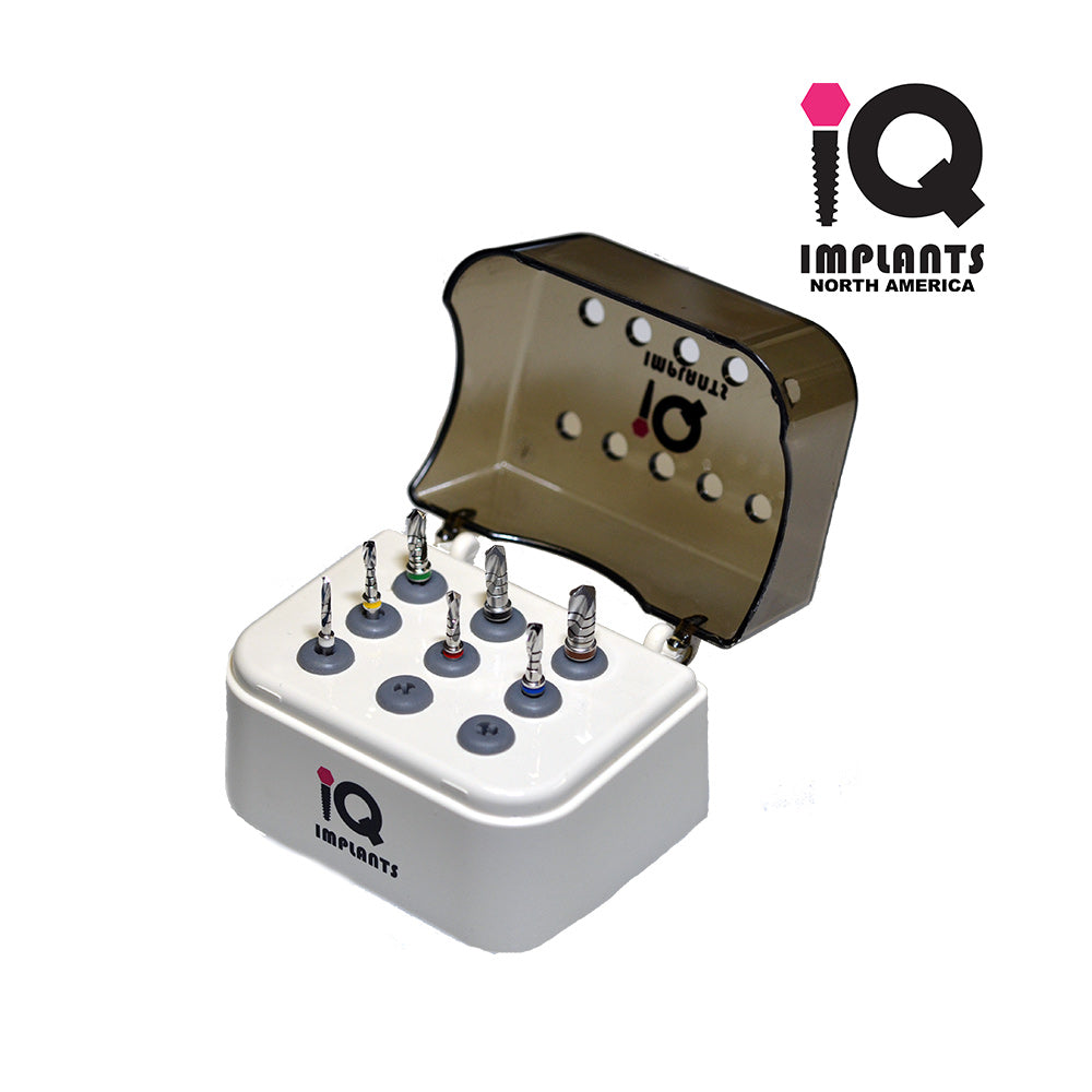 7 Straight Short Implant Drills Ext Irrigation in Autoclavable Box