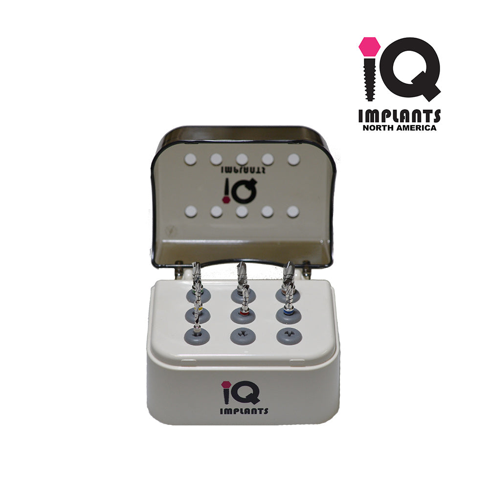 7 Straight Short Implant Drills Ext Irrigation in Autoclavable Box