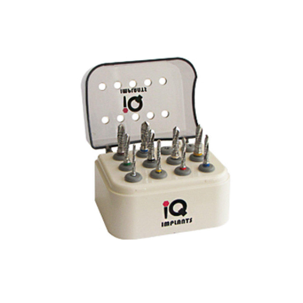 10 Straight Regular Implant Drills Ext Irrigated with Autoclavable Box