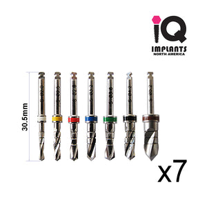 7 Straight Short Implant Drills Ext Irrigation in Autoclavable Box