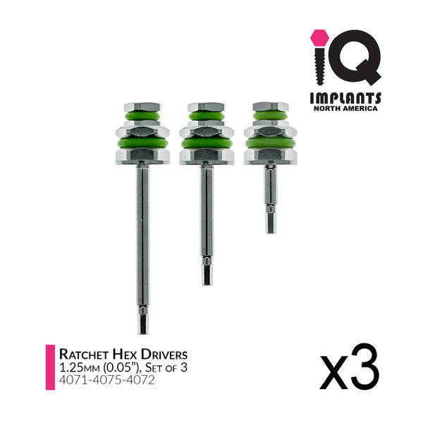Hex Driver for Ratchet, 1.25mm x10/15/20mm (3-Pack) - IQ IMPLANTS USA